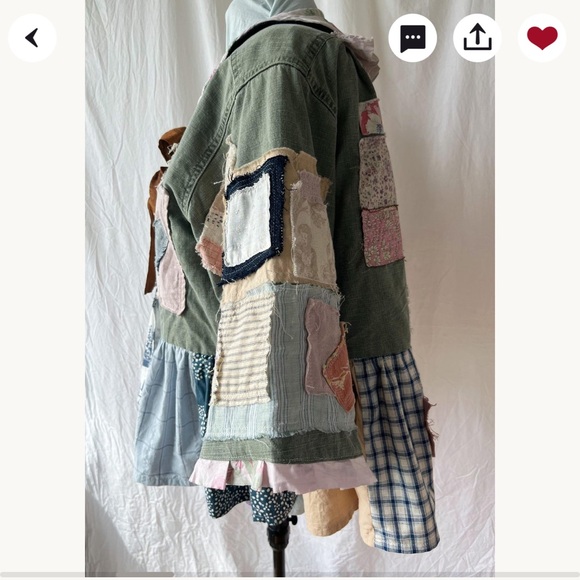 Handmade Artisan Vintage Materials Jacket Silk Bow Closure Peter Pan Collar XL - Picture 9 of 16